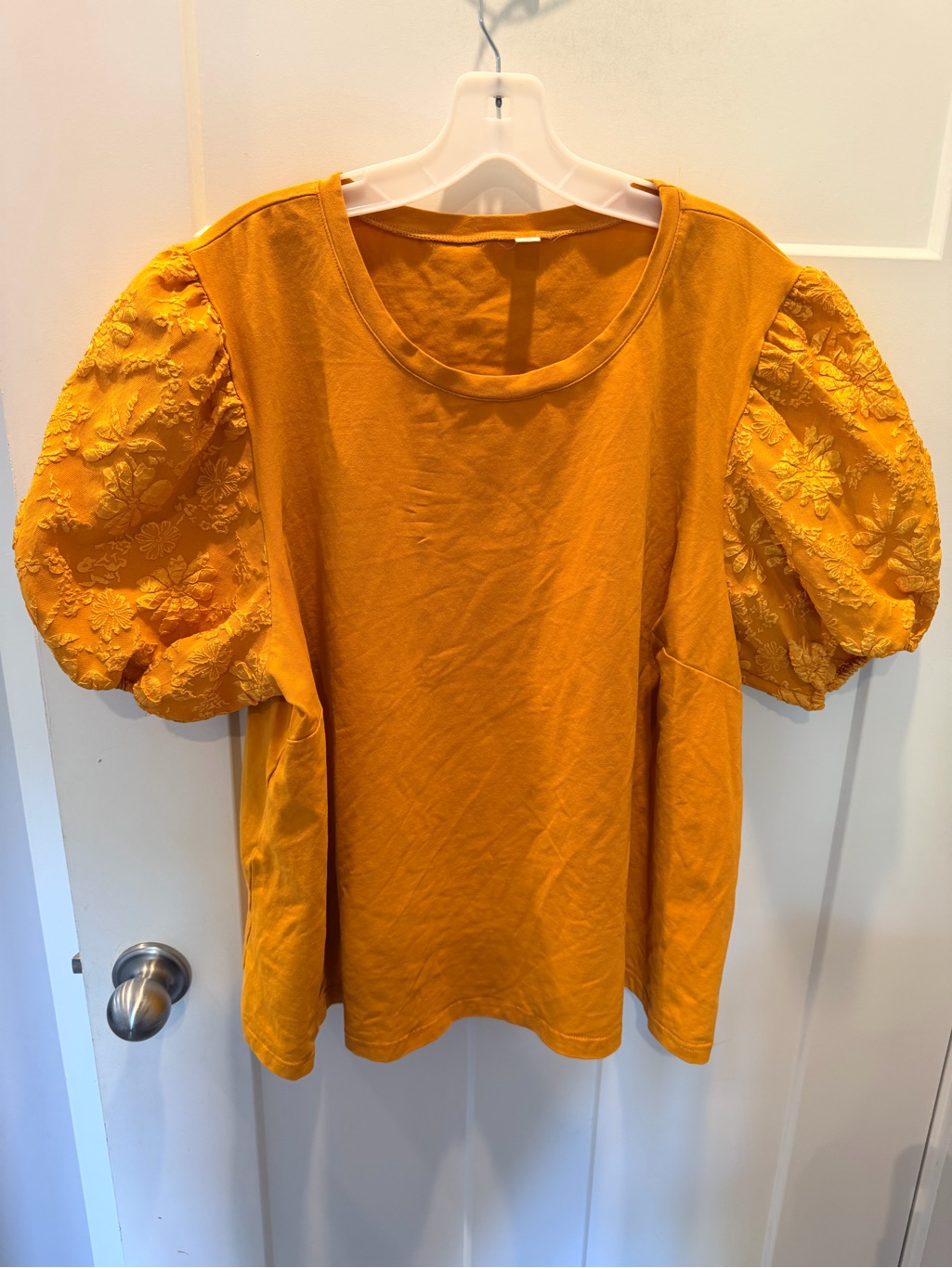 Plus Size 26 28w Puff Sleeve Top Mustard Floral Textured Sleeve Blouse